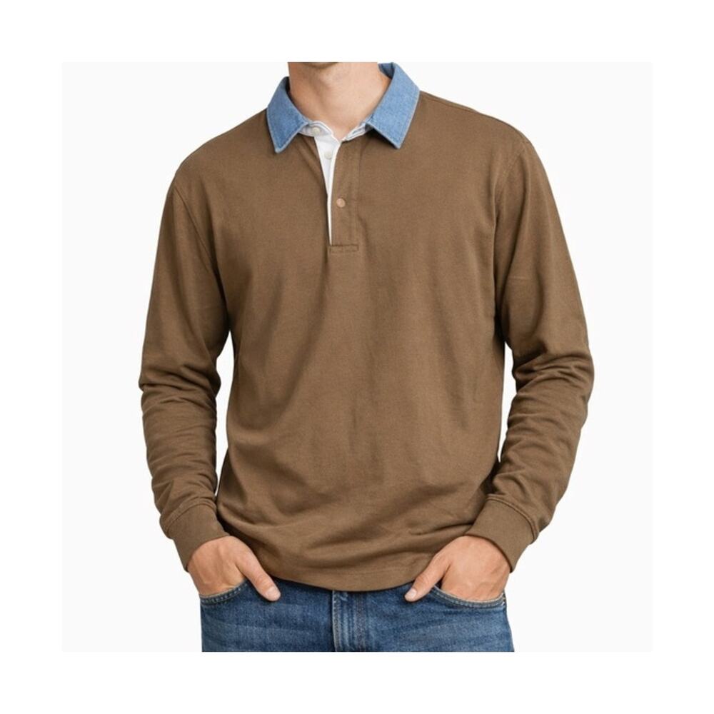 Abercrombie & Fitch Polo Shirt Mens Size M Long Sleeve Brown Preppy Casual Relax